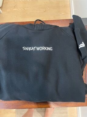 Fabletics Black Hoodie with White 'SWEATWORKING' Embroidery